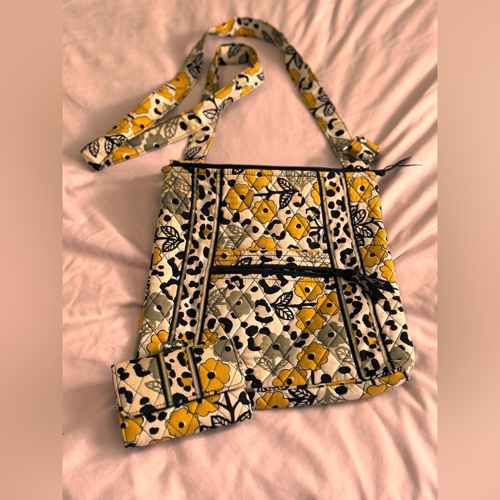Vera Bradley GO Wild Floral Quilted Crossbody Bag - Yellow and Black